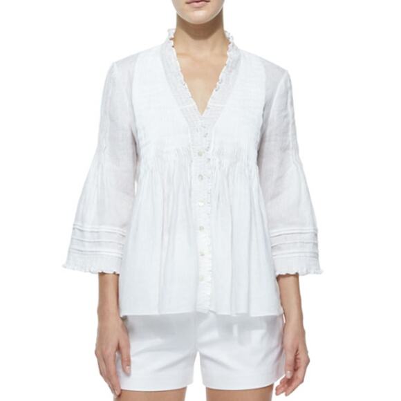 Diane Von Furstenberg Tops - Diane Von Furstenberg Layla Button Up Linen Ruffle-Trim Top 6